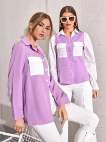 Mulvari 1pc Flap Pocket Button Up Shirt - Lilac Purple - View 4
