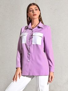 Mulvari 1pc Flap Pocket Button Up Shirt - Lilac Purple - View 5