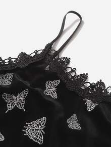 Butterfly Graphic Contrast Lace Cami Dress - Black - View 3