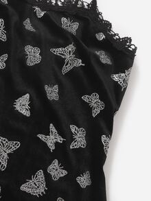 Butterfly Graphic Contrast Lace Cami Dress - Black - View 4