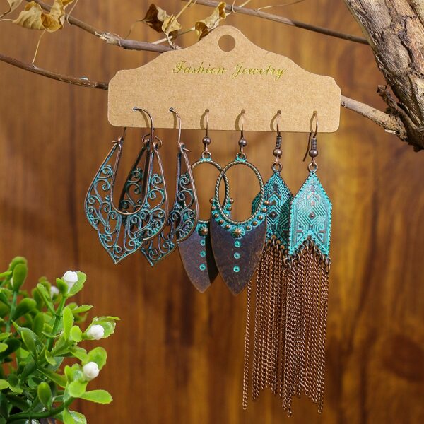

3pairs Hollow Out Drop Earrings, Bronze