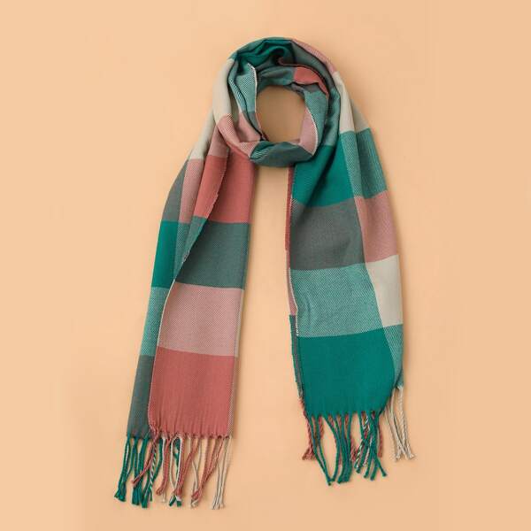 

Plaid Fringe Hem Scarf, Multicolor