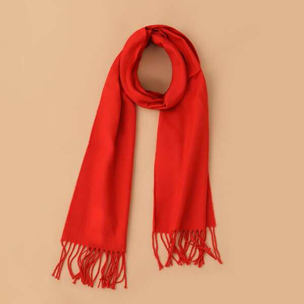 

Fringe Hem Scarf, Red