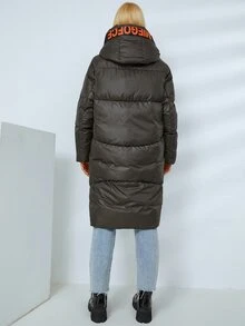 MIEGOFCE Áo khoác trùm đầu có đệm có khóa kéo Letter Tape - Màu xanh lá cây đậm - Xem 2