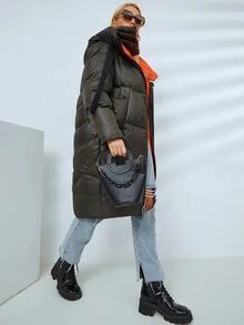 MIEGOFCE Áo khoác trùm đầu có đệm có khóa kéo Letter Tape - Màu xanh lá cây đậm - Xem 3