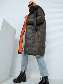 MIEGOFCE Áo khoác trùm đầu có đệm có khóa kéo Letter Tape - Màu xanh lá cây đậm - Xem 4