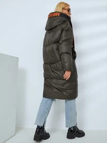 MIEGOFCE Áo khoác trùm đầu có đệm có khóa kéo Letter Tape - Màu xanh lá cây đậm - Xem 6