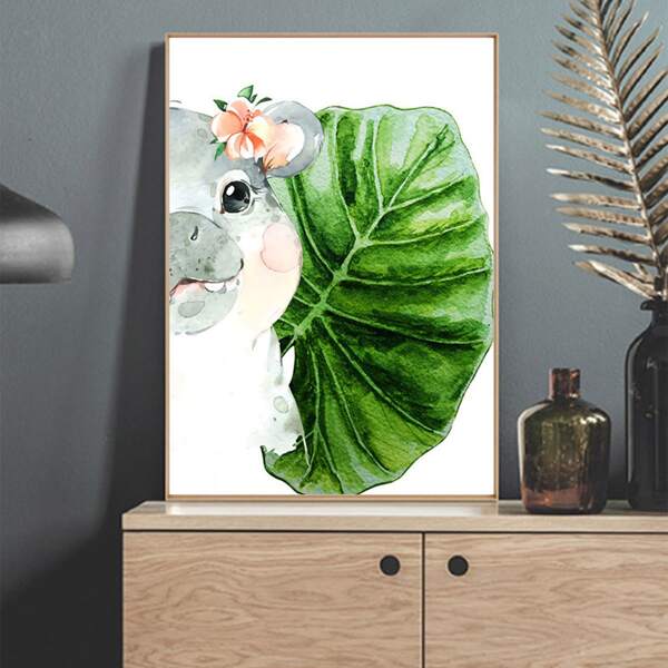 

Hippo & Leaf Print DIY Diamond Unframed Painting, Multicolor
