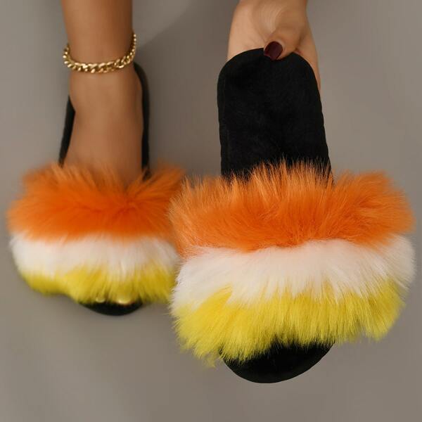 

Colorblock Fluffy Bedroom Slippers, Multicolor