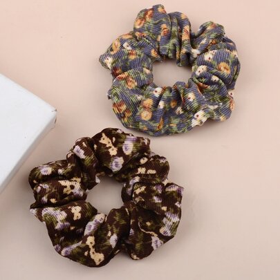 2pcs Flower Print Scrunchie