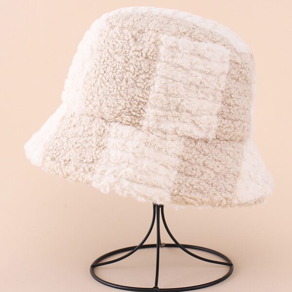 

Color Block Fuzzy Bucket Hat, Beige