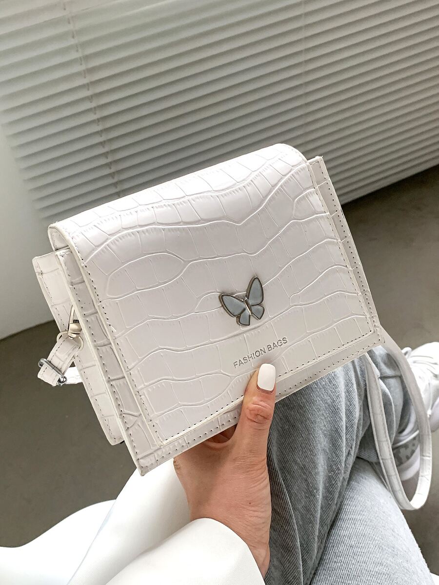 Túi đeo chéo Mini Crocodile Embossed Flap Valentine - trắng - Xem 1