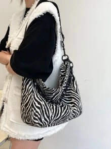 Zebra Striped Pattern Shoulder Bag - Black and White - View 2