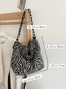 Zebra Striped Pattern Shoulder Bag - Black and White - View 4