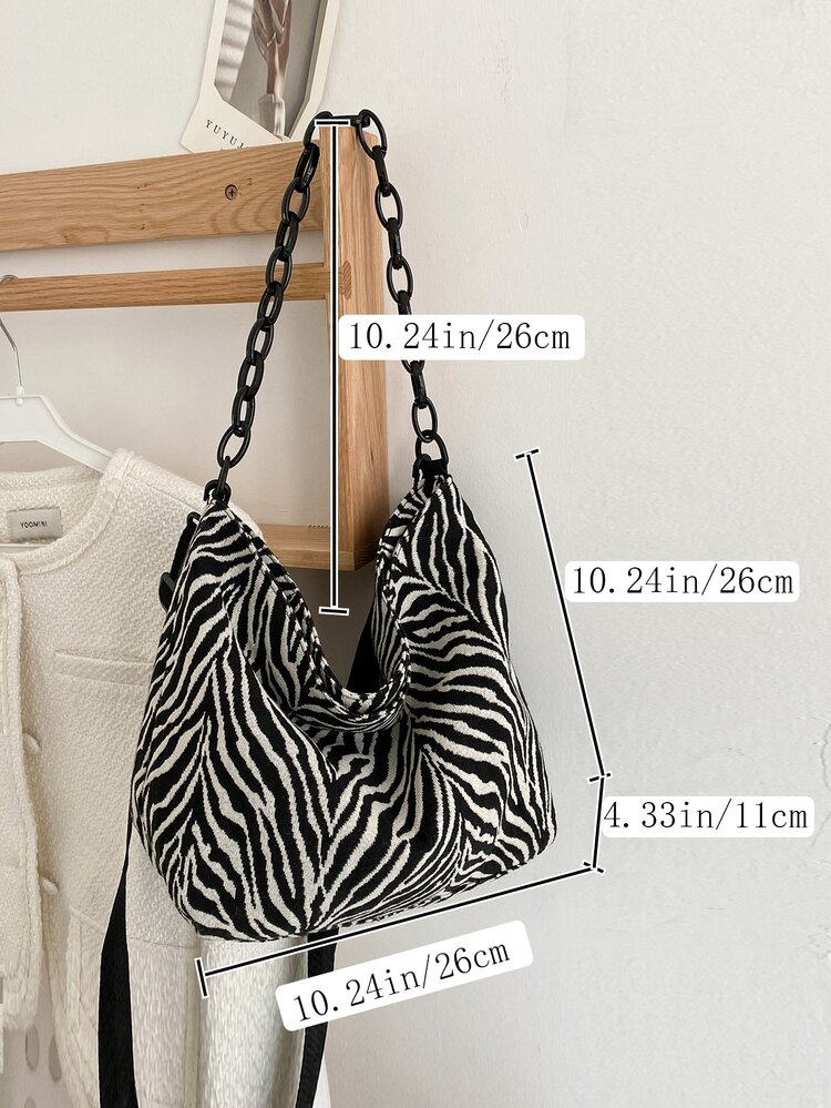 Zebra Striped Pattern Shoulder Bag - Black and White - View 4