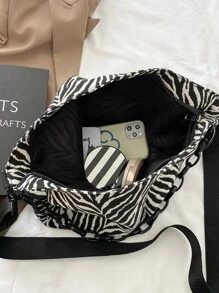 Zebra Striped Pattern Shoulder Bag - Black and White - View 5