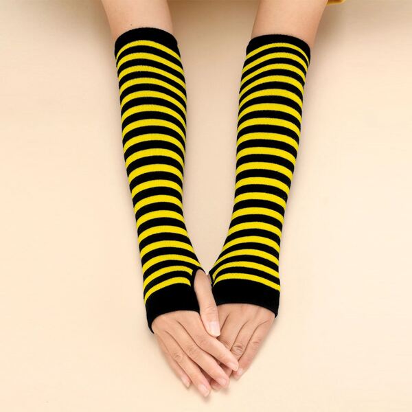 

Striped Pattern Long Fingerless Gloves, Multicolor