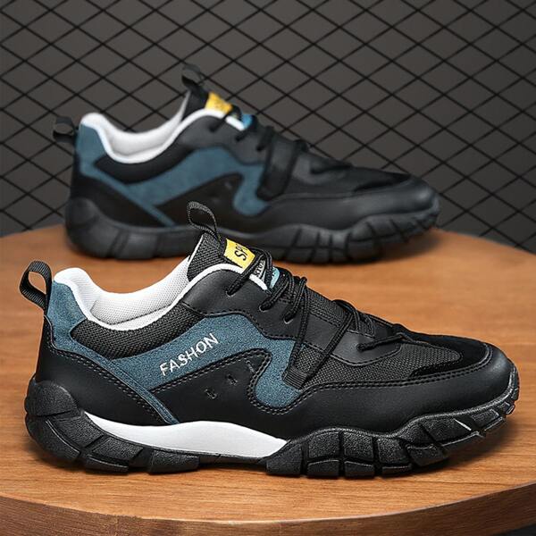 

Men Colorblock Embroidery Decor Sneakers, Black