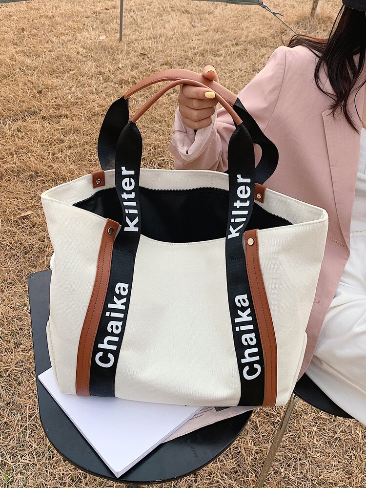 字母圖案肩托特包 - 白色 - 查看 7