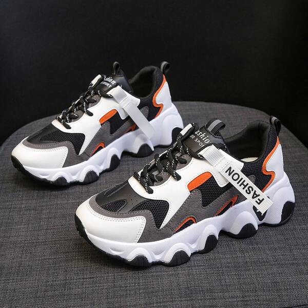 

Colorblock Lace-up Front Chunky Sneakers, Black