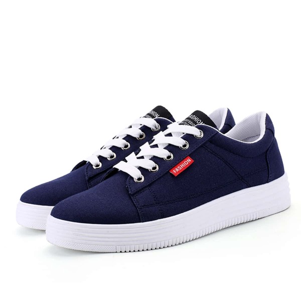 

Men Lace-up Front Low Top Canvas Shoes, Blue