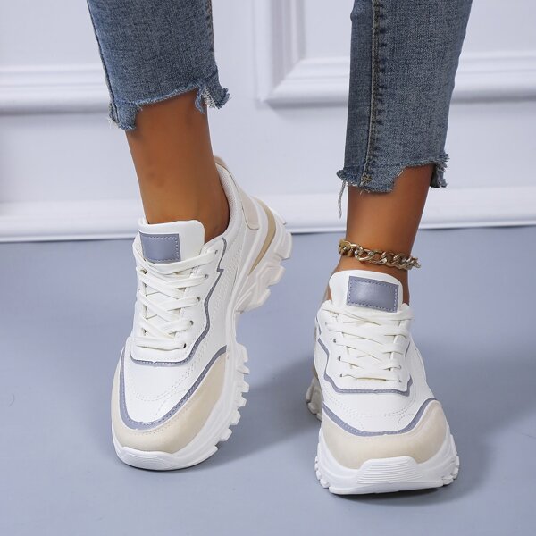 

Two Tone Lace Up Front Chunky Sneakers, Multicolor