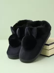 Pom-pom Decor Fuzzy Novelty Slippers - Black - View 1