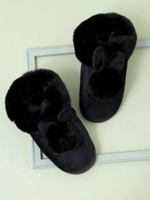 Pom-pom Decor Fuzzy Novelty Slippers - Black - View 2