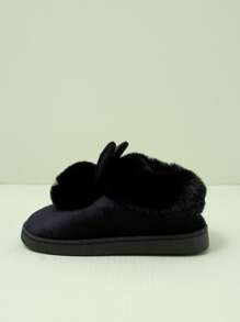 Pom-pom Decor Fuzzy Novelty Slippers - Black - View 3