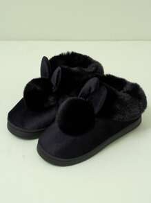 Pom-pom Decor Fuzzy Novelty Slippers - Black - View 4