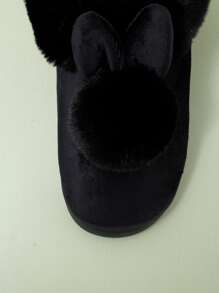 Pom-pom Decor Fuzzy Novelty Slippers - Black - View 5
