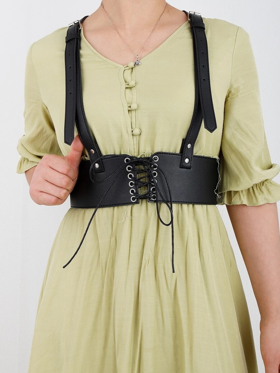 Cinturón arnés con cordón delantero - Negro - Ver 1