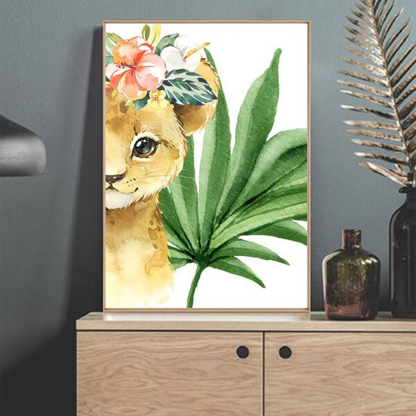 

Lion & Leaf Print DIY Diamond Unframed Painting, Multicolor