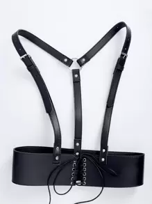 Cinturón arnés con cordón delantero - Negro - Ver 3