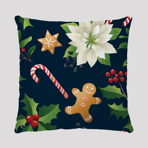 

Christmas Gingerbread Man Print Cushion Cover Without Filler, Multicolor