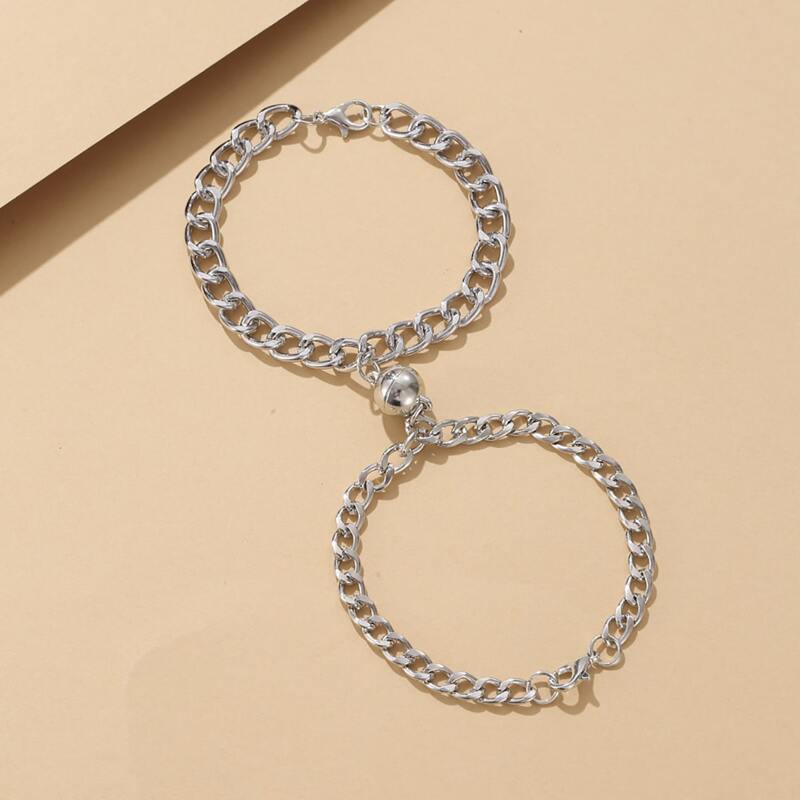 

2pcs Magnetic Chain Bracelet, Silver