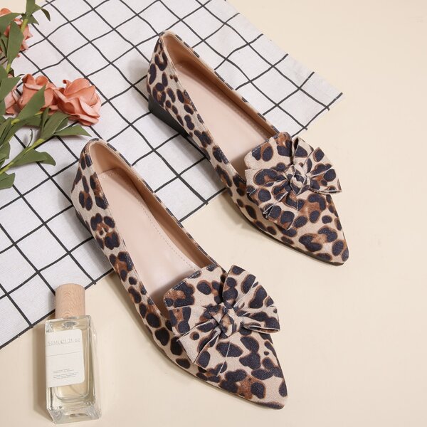 

Leopard Bow Decor Loafers, Multicolor
