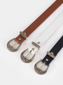 3pcs/Set Women's Gold-Tone Vintage Western Style Buckle Belt For Dress/Jeans Everyday Wear Halloween Summer, School