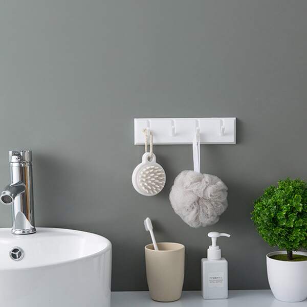 

1pc Wall Mounted Row Of Hook, White