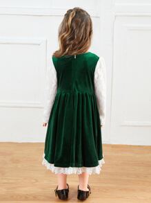 SHEIN Young Girls Lace Panel Velvet Party Dress