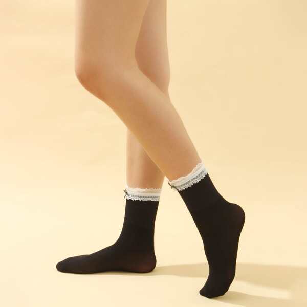 

Bow Knot Decor Crew Socks, Black
