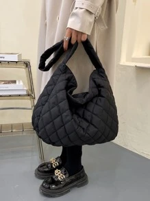 Nhẹ, Túi tote chần bông tối giản dành cho doanh nhân, Túi đeo chéo sức chứa lớn, Túi đeo vai có đệm hợp thời trang dành cho nữ tuổi teen Sinh viên đại học, tân binh & nhân viên văn phòng Hoàn hảo cho văn phòng, đại học, công việc, kinh doanh, đi làm, ngoài trời, du lịch, đi chơi - màu đen - Xem 3