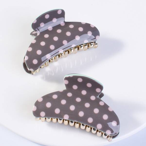 

2pcs Polka Dot Pattern Decor Hair Claw, Multicolor