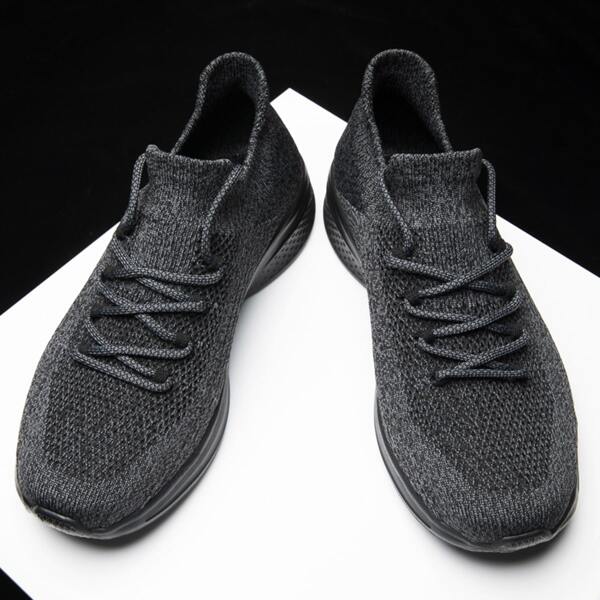 

Men Lace Up Decor Knit Sneakers, Black