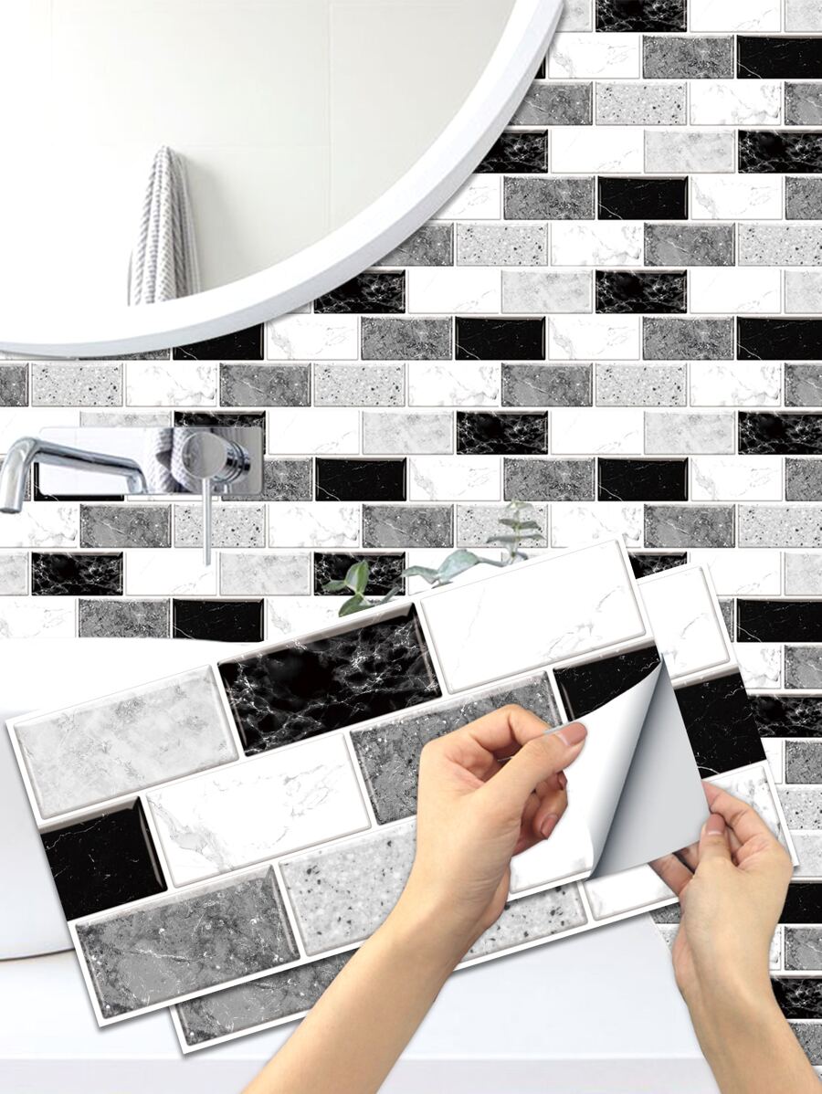 6pcs Tile Pattern Water Proof Wall Paper, Peel And Stick Wall Tile For