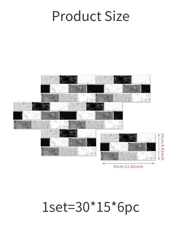 6pcs Tile Pattern Water Proof Wall Paper, Peel And Stick Wall Tile For