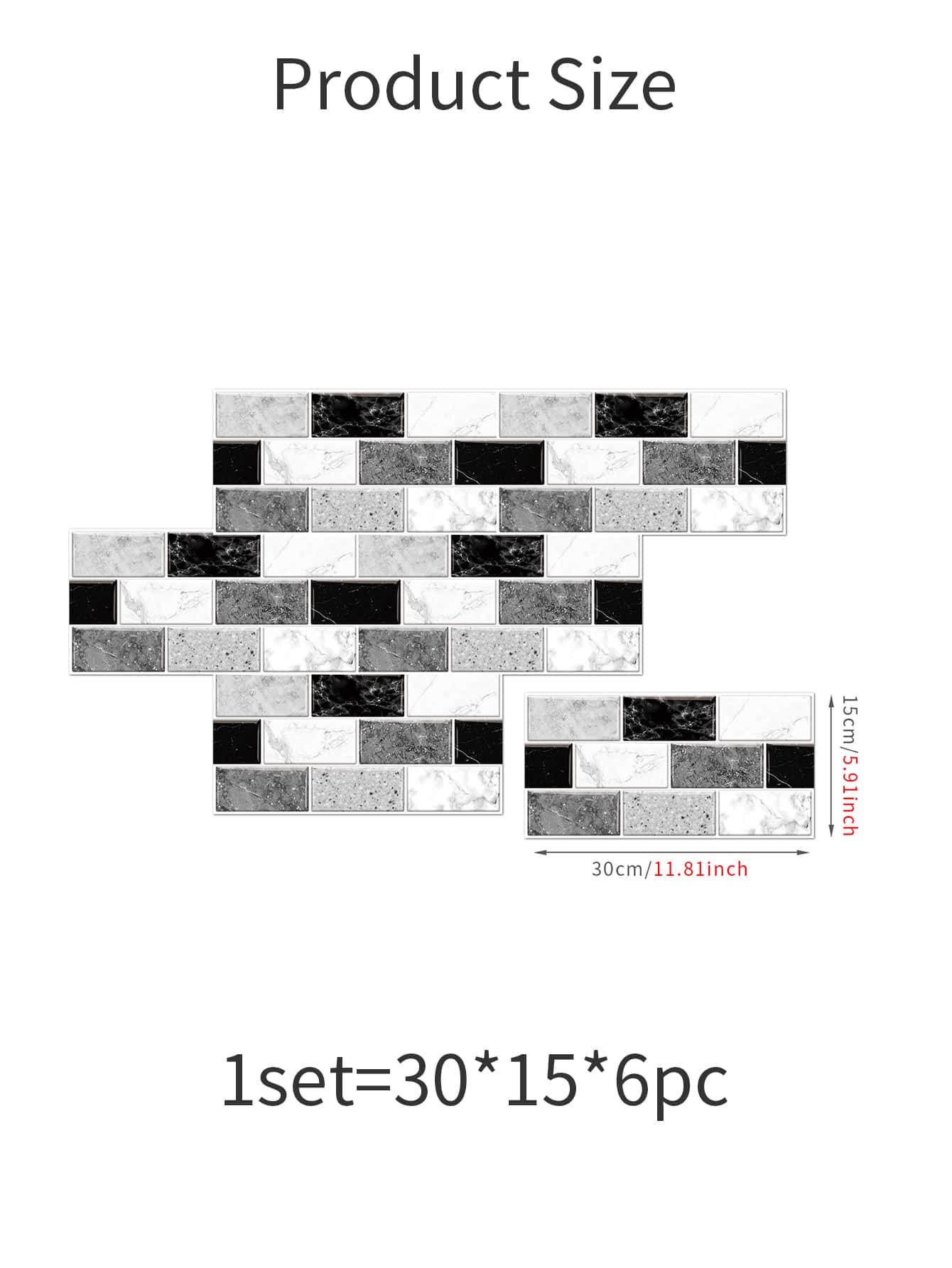 6pcs Tile Pattern Water Proof Wall Paper, Peel And Stick Wall Tile For