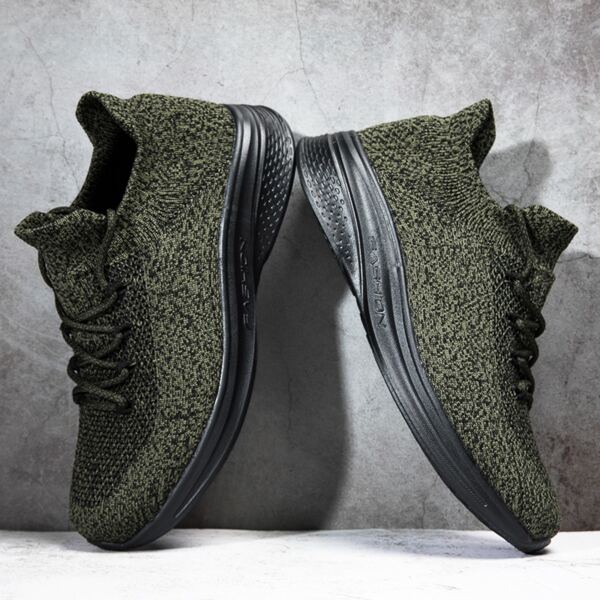 

Men Knit Detail Lace-up Front Running Shoes, Army green