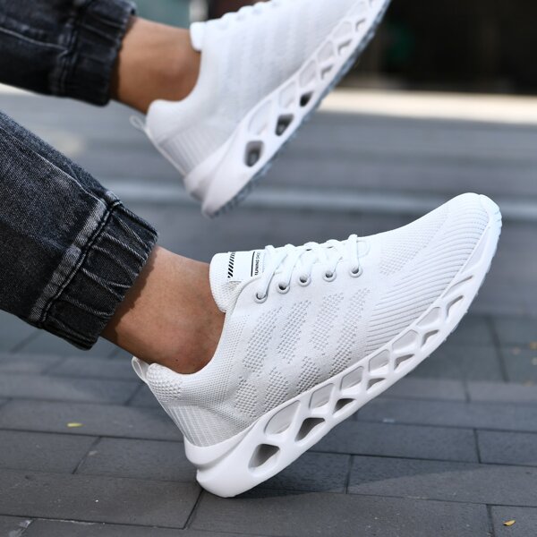 

Men Knit Detail Breathable Running Shoes, White