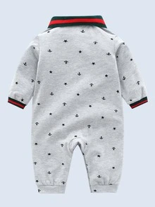 Áo liền quần Em bé Nơ Bướm Tương phản ren Nút phía trước Đồ họa Giải trí - Màu Xám nhạt - Xem 2